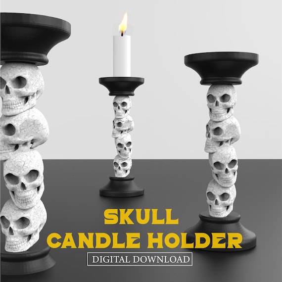 3D Skull Gothic Candlestick Holder, Halloween Deco, Gothic Home, Skeleton, Human Skull, Skull, Ready to Print, 3D STL File Digital Download