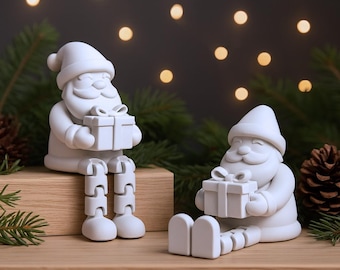 Flexi Santa Claus with Gift | Sitting Christmas Articulated Figure | Holiday Gift Decor | 3D STL File - Digital Download
