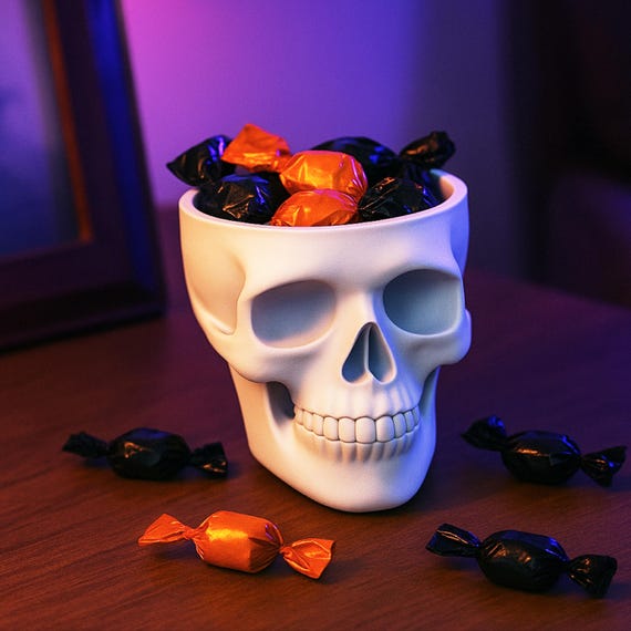 Totenkopf Schale | Mehrzweckschale | Gothic Halloween Süßigkeiten Teller und Wohndekor | oder Übertopf - Blumentopf | 3D STL Datei - Digital Download