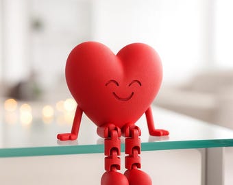 Happy Heart Flexi Figure | Articulated Valentine’s Day Gift | Cute Love Desk Decor | 3D STL File - Digital Download