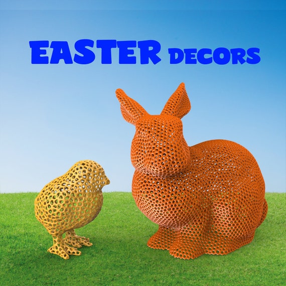 Easter Decors Rabbit and Chick, Easter Gift Idea, 3D Printing for Decor, 3D Home Decor, Ready to Print, 3D STL File Digital Download