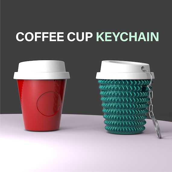 Coffee Cup Keychain, 3D Pill Boxes, 2 Model Studded & Regular, Removable Screws, like Tumbler, Ready to Print, 3D STL File Digital Download