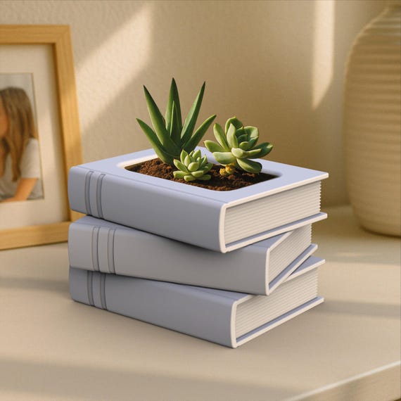 3D Book Planter, Succulent & Cactus Pot, Book Plant Shelf, Stacked Book Planter, Gift for Book Lover - Teacher, 3D STL File Digital Download