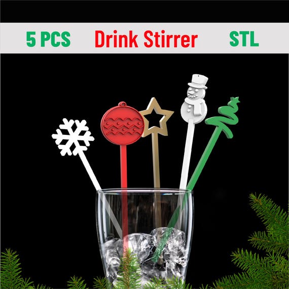 5 pcs. Christmas Drink Stirrers, Mini Bundle Party Decoration, Christmas Set, Gift and Surprise for Christmas, 3D STL File Digital Download