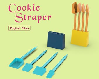 Cookie Scribe/Scraper Tool Set; 4 pcs. & Holder, 3D Cookie Tool, 3D Print Baking Tool, Cookie Scribe Holder, 3D STL File Digital Download