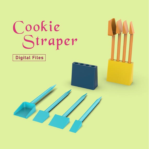 Cookie Scribe/Scraper Tool Set; 4 pcs. & Holder, 3D Cookie Tool, 3D Print Baking Tool, Cookie Scribe Holder, 3D STL File Digital Download