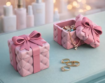 Caja de regalo acolchada / Caja de recuerdos con lazo acolchado / Almacenamiento de joyas de San Valentín / Caja de recuerdos acolchada / Archivo STL 3D - Descarga digital