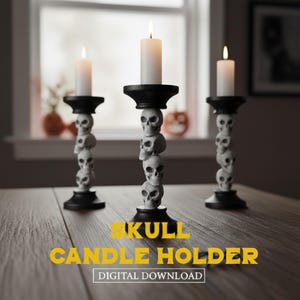Porta-velas de caveira | Decoração gótica de Halloween | Suporte de vela de esqueleto | Decoração assustadora de terror | Arquivo STL 3D - Download digital
