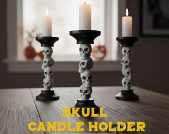 Portavelas de calavera / Decoración gótica de Halloween / Soporte para velas con forma de esqueleto / Decoración de terror espeluznante / Archivo STL 3D - Descarga digital
