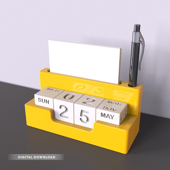 Perpetual Desk Block Calendar, Desk Organiser, Pen Holder, Perfect for Office and Home, Christmas Gift Idea, 3D STL File Digital Download