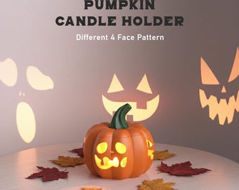 Candelabro de calabaza de 4 caras / Decoración de Halloween con velas de té, adorable y espeluznante / Linterna de Jack-O'-Lantern / Archivo STL 3D - Descarga digital