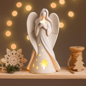 Angel Candle Holder | Christmas Guardian Angel Figurine | Lucky Charm Tea Light | 3D STL File - Digital Download
