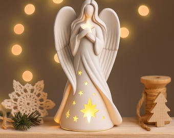 Angel Candle Holder | Christmas Guardian Angel Figurine | Lucky Charm Tea Light | 3D STL File - Digital Download