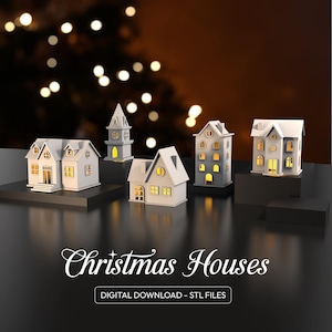 3D Christmas Houses , 5 pcs. Bundle for Christmas, Christmas Village, Christmas Decor, Gift for Christmas, Ready to 3D STL Digital Download