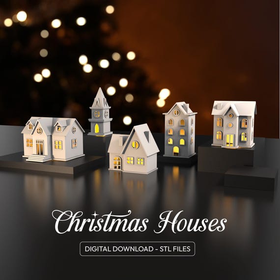 3D Christmas Houses , 5 pcs. Bundle for Christmas, Christmas Village, Christmas Decor, Gift for Christmas, Ready to 3D STL Digital Download