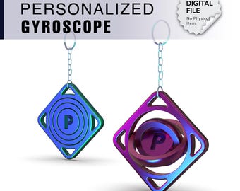 Anpassad bokstavsgyroskopnyckelring, 3D-gyroskop med fidgetfunktion, antistress-avslappningsleksak, sensoriskt fokus, redo att skrivas ut, digital nedladdning av 3D STL-fil
