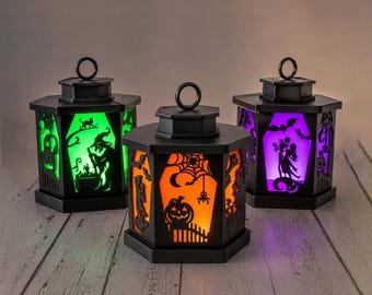 Halloween Candle Tea Light Holder | 3 Lantern: Witch, Pumpkin | Haunted House Decor Lamp | 3D STL File - Digital Download