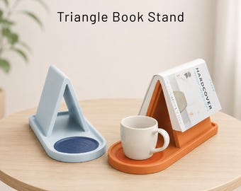 Triangle Book Holder, Tablet; Kindle; Cup Holder, Table or Nightstand Book Stand, Book Lovers Gifts, 3D STL Digital Download for Printers