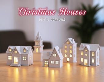 Christmas Village House Bundle | 5 pcs. Mini Holiday Town Decor | Giftable Winter Scene Set | 3D STL File - Digital Download