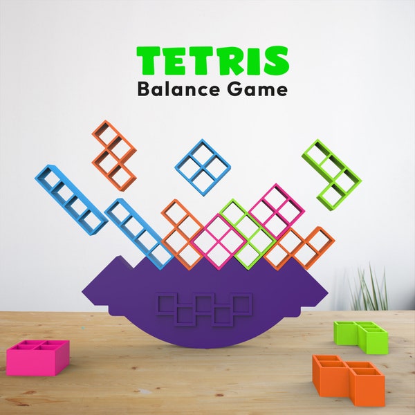 Balance Tetris Game, Family Fun Game, Tower Stacking Puzzle Game, Fun for All Ages, 1 to 4 Players, 3D Print STL Models Digital Download