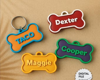 Custom Bone Pet Tag, Dog or Cat, Pet ID Tag, Personalized Bone ID Tag, Pet Gift Keychain, for Animal Lovers | 3D STL File Digital Download