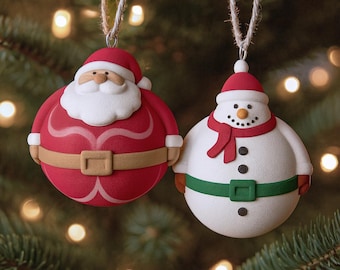 Santa & Snowman Ornament Set | 2 pcs Christmas Tree Decor - Hanging Set | Festive Holiday Ornaments | 3D STL File - Digital Download