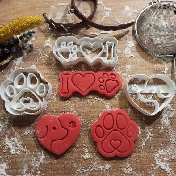 Pet Love Cookie Cutter Set, “Dog Face Paw - I Love Pet - Pet Paw” Fondant and Clay, Surprise for Animal Lovers, 3D STL File Digital Download