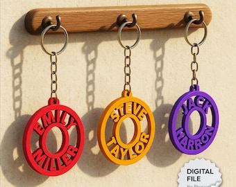Circle Name Keychain | Personalized Couple Keyring | Custom Children Bag Tag | 3D STL File - Digital Download