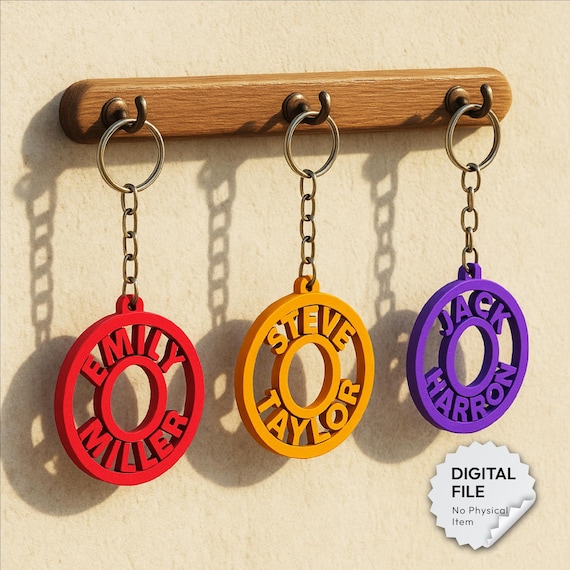 Circle Couple Name Keychain/Keyring, Personalize 3D Print File, Children Bag Tag, Party Bag Fillers, Custom Keyring, 3D STL Digital Download
