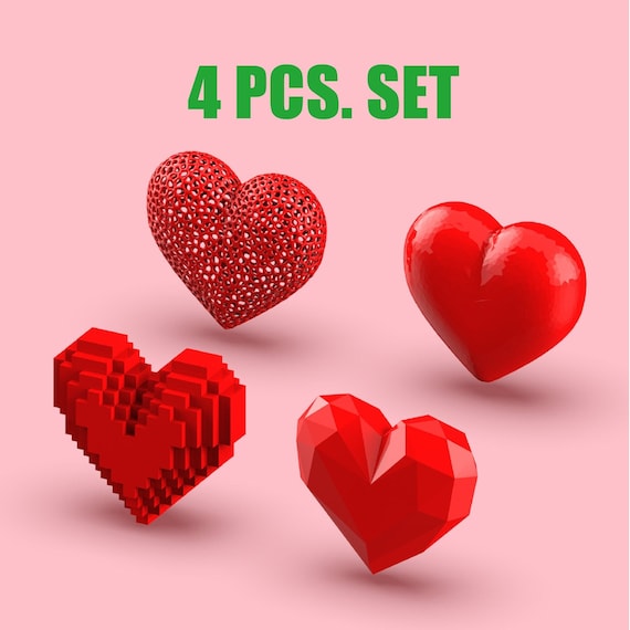 3D Valentine's Hearts, 4 pcs. Bundle for Valentine’s, Surprise and Gift for Couple, LoveArt, Ready to Print 3D STL File Digital Download