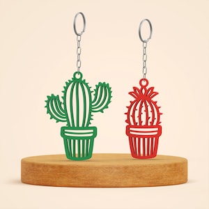 3D Cactus Keychain Set; 2 pcs. Set, Cute Plant Themed Keychain, Gift for Cactus Lovers, Unique Gift Ready to Print, 3D STL Digital Download