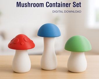 Mushroom Storage Boxes, 3 Containers Set, Mini Box Models, Mushroom Decor Art, Mushroom Art, Ready to Print, 3D STL File Digital Download