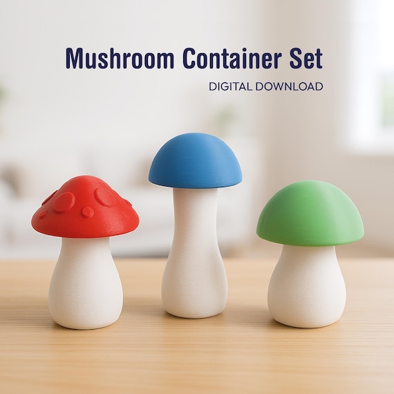 Mushroom Storage Boxes, 3 Containers Set, Mini Box Models, Mushroom Decor Art, Mushroom Art, Ready to Print, 3D STL File Digital Download