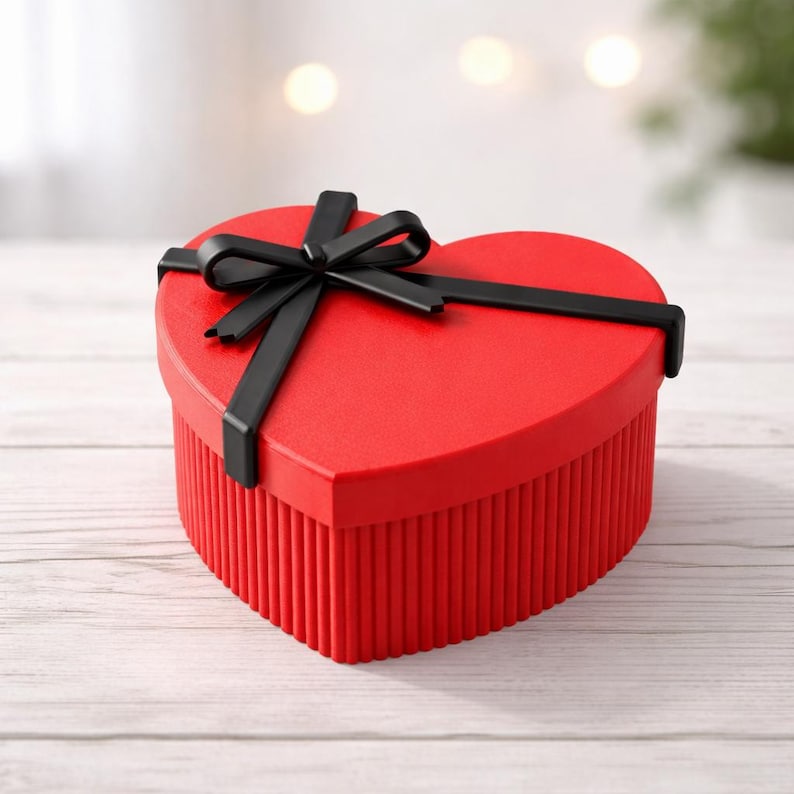 Heart Gift Box with Bow | Valentine Ribbon Lid Style | Jewelry & Small Gift Storage | 3D STL File - Digital Download image 2