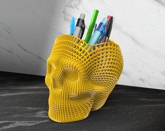 Skull Pen and Pencil Holder, Creepy Skull Desk Organizer, 3D Printed Decoration, Cool Surprise Gift, 3D STL File Digital Download, Halloween