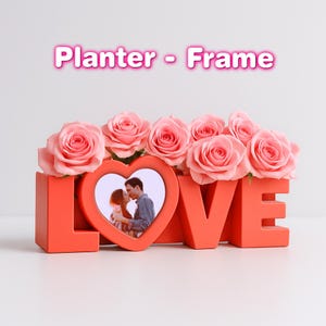 Cadre pour jardinière Love avec porte-photo coeur | Décoration d'intérieur romantique | Cadeau Saint-Valentin | Fichier STL 3D - téléchargement numérique