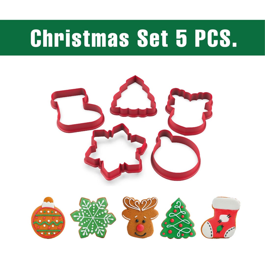 Christmas Cookie Cutter Set (5 PCS.), Festive Holiday Baking Tools ...