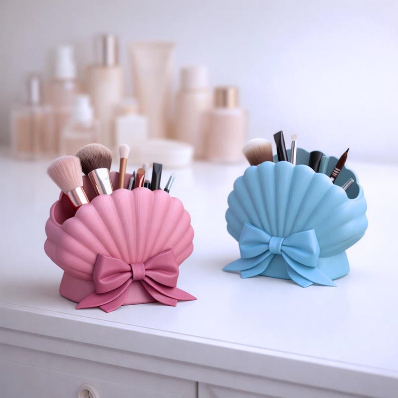 Shell Makeup Organizer | Ribbon Bow Detail Cosmetic Brush Holder ...