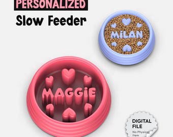 Comedero lento personalizado con forma de corazón, para perros o gatos, comida segura, digestión lenta, sorpresa para animales, listo para imprimir / archivo STL 3D, descarga digital