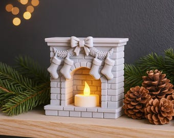 Fireplace Candle Holder | Christmas Stocking Decor | Holiday Mantel Miniature | LED Tealight |3D STL File - Digital Download