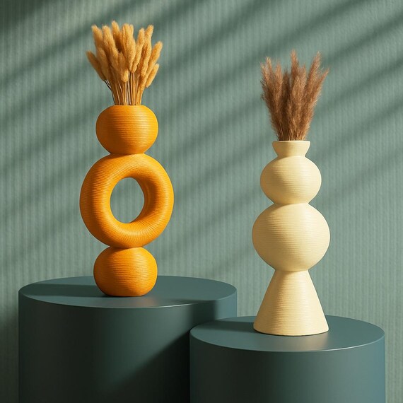 Minimalist Circular Vase Set, 2 pcs. Vases Bundle, Nordic Style Vases, Boho - Rustic Decor, Decorative Flower, 3D STL File Digital Download