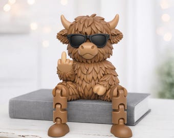 Krowa szkocka Flexi Highland | Przegubowy środkowy palec | Zabawna dekoracja biurka | Plik STL 3D – Pobieranie cyfrowe