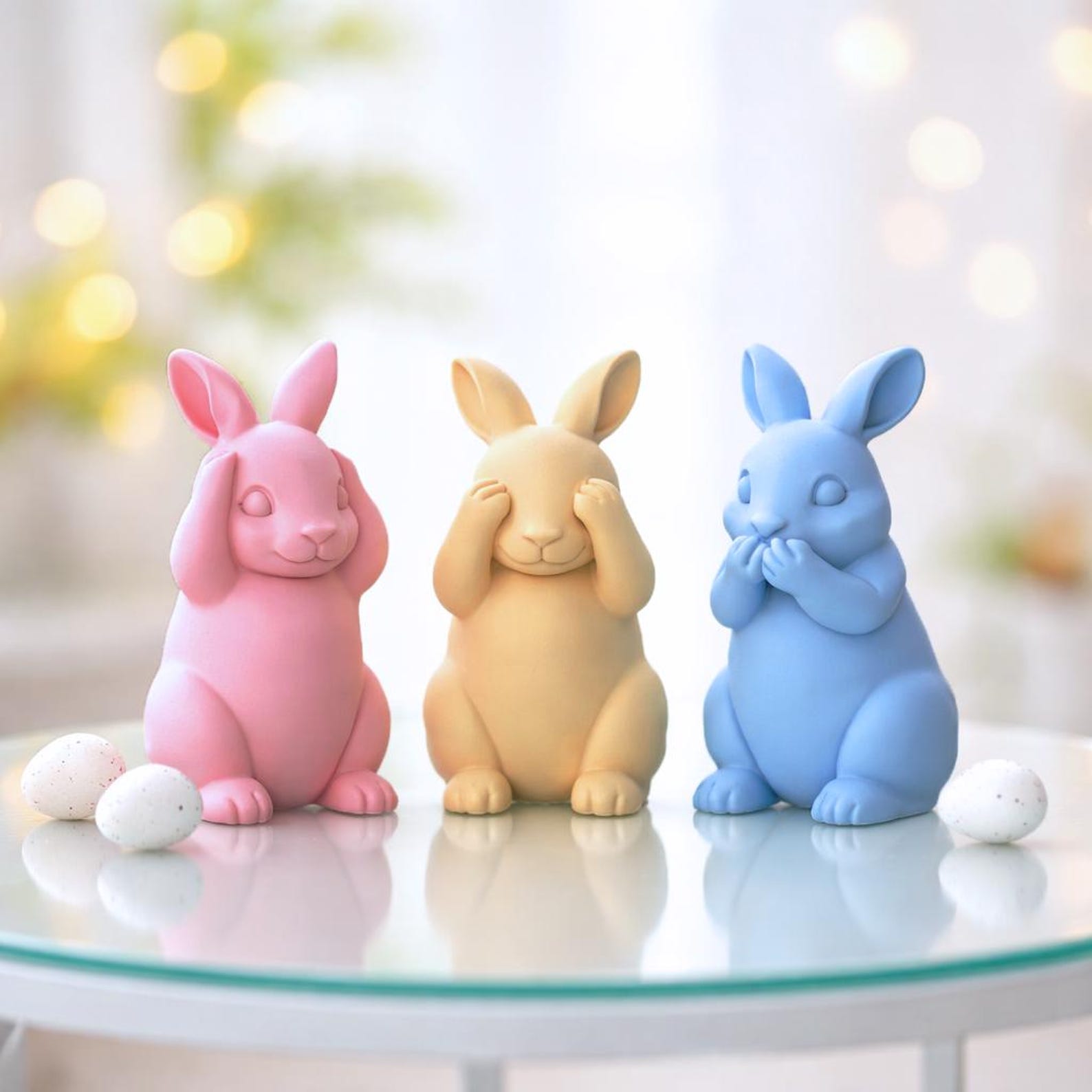 Easter Bunny Trio | See Hear Speak No Evil Rabbit Set | 3 Piece Spring ...