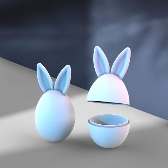 3D Easter Bunny Box & Decor, Easter Egg Gifts, Rabbit Ears, Bunny Basket, 2 files close - open, Ready to Print, 3D STL File Digital Download