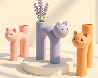 Cute Cat Floral Vase, Cathead Shaped Tube Vase, Unique Kitty Decoration for Home, Gift for Pet and Cat Lovers, 3D STL File Digital Download