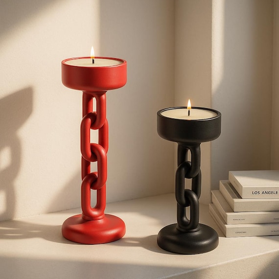 Chain Candle Holder Tealight, 2 Size Set, Chain Candlestick, Postmodern, Rustic & Gothic Decor, Ready to Print, 3D STL File Digital Download