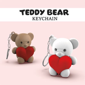 Llavero de osito de peluche con corazón, regalo de San Valentín, listo para imprimir, archivo STL 3D, descarga digital.