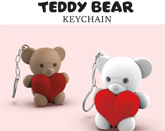 Love Teddy Keychain/Keyring, Teddy Bear with Heart, Valentine’s Day Gift, Love Bear Style, Ready to Print, 3D STL File Digital Download