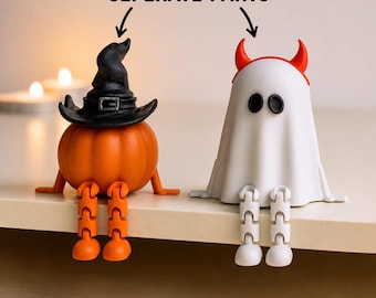 Flexi Halloween Decors | Articulated Witch Hat Pumpkin and Devil Horn Ghost Figurines | Spooky Toys | 3D STL File - Digital Download