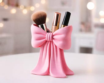 Ribbon Makeup Organizer | Elegant Bow Storage Holder | Vanity Cosmetic Brush Holder - Desk Decor | 3D STL File - Digital Download